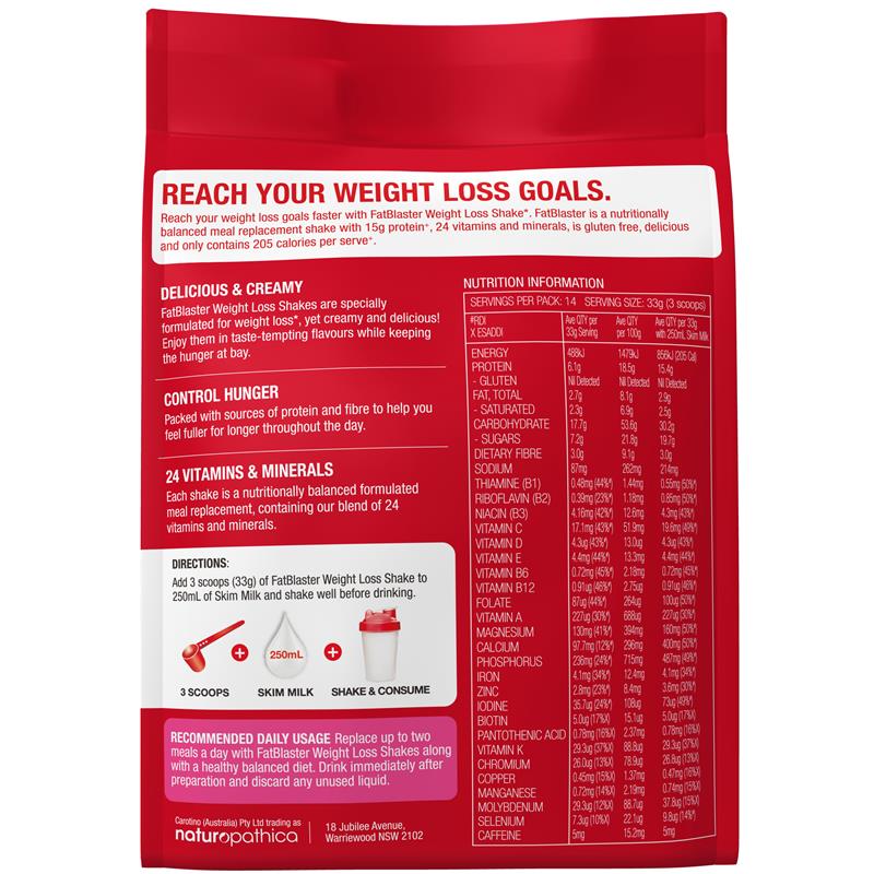 Naturopathica Fatblaster Weight Loss Shake Red Pouch Raspberry 465g