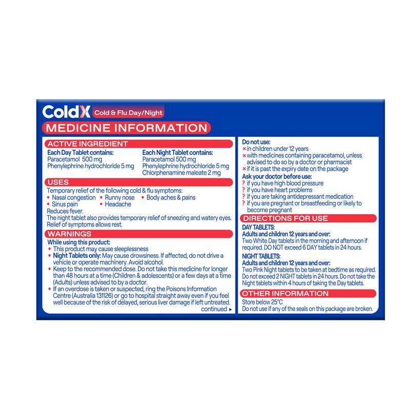 ColdX Cold & Flu Tablets Day & Night 48 Tablets