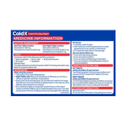 ColdX Cold & Flu Tablets Day & Night 48 Tablets