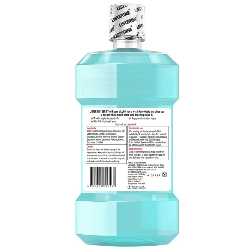 Listerine Zero Alcohol Antibacterial Mouthwash Less Intense Taste 250mL