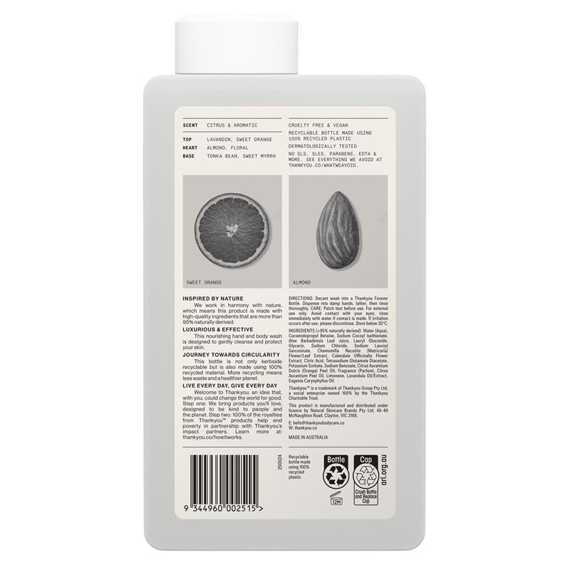 Thankyou Hand & Body Wash Botanical Sweet Orange & Almond Refill 1L