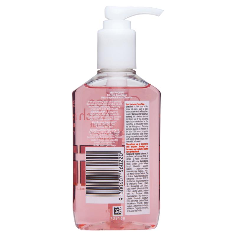 Neutrogena Oil Free Acne Wash Pink Grapefruit Facial Cleanser 175ml - GimmeNow