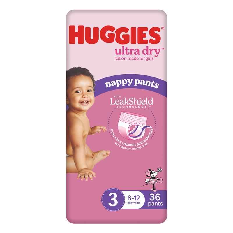 Huggies Ultra Dry Nappy Pants Size 3 Crawler Girl 36 Pack