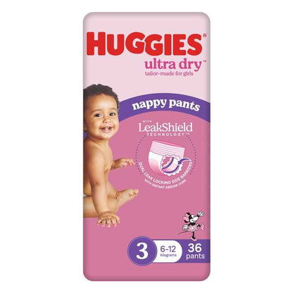 Huggies Ultra Dry Nappy Pants Size 3 Crawler Girl 36 Pack
