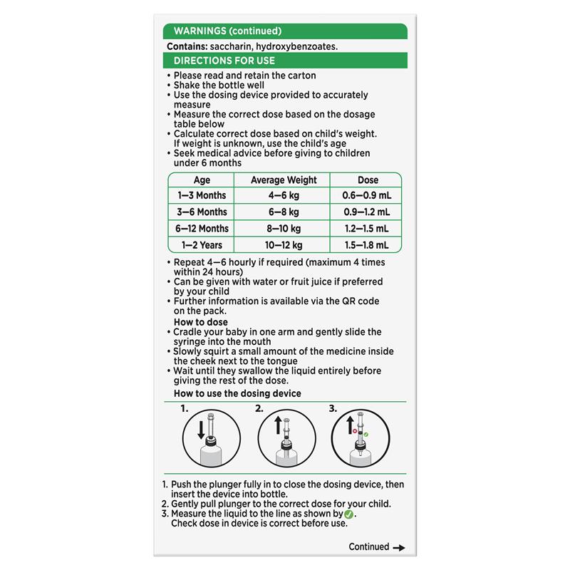 Panadol Children 1 Month – 1 Year Baby Drops with Dosing Device Fever and Pain Relief 20ml