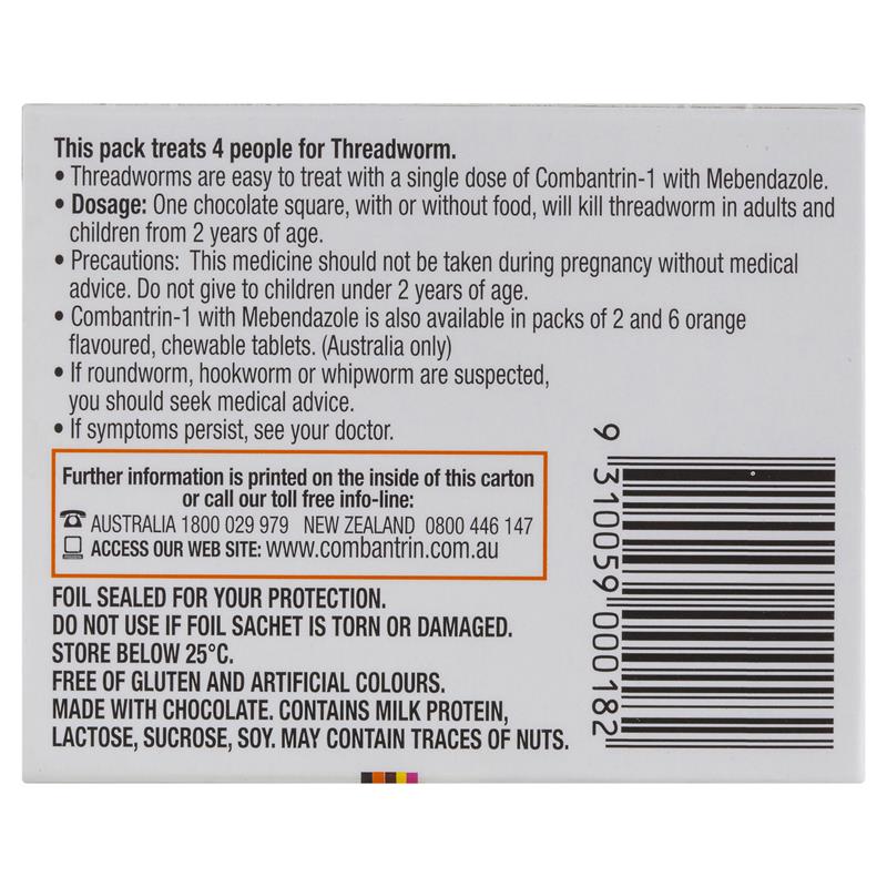 Combantrin -1 Threadworm Chocolate Squares 4 Pack