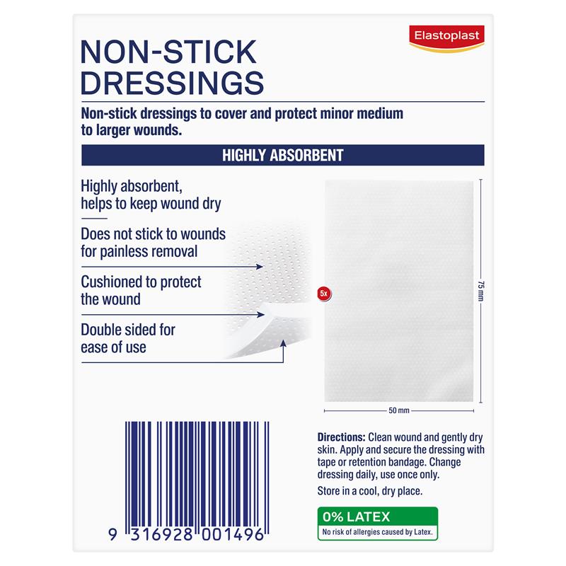 Elastoplast 21100 Non-Stick Wound Dressing 7.5cm x 5cm 5 Pack - GimmeNow