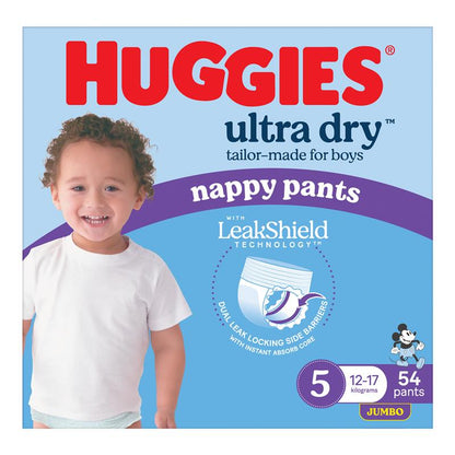 Huggies Ultra Dry Nappy Pants Boys Size 5 (12-17kg) 54 Pack