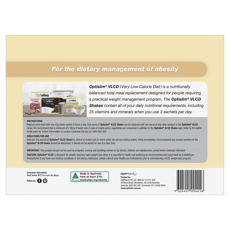 Optislim VLCD Meal Replacement Shake Vanilla 21x43g Sachets - GimmeNow