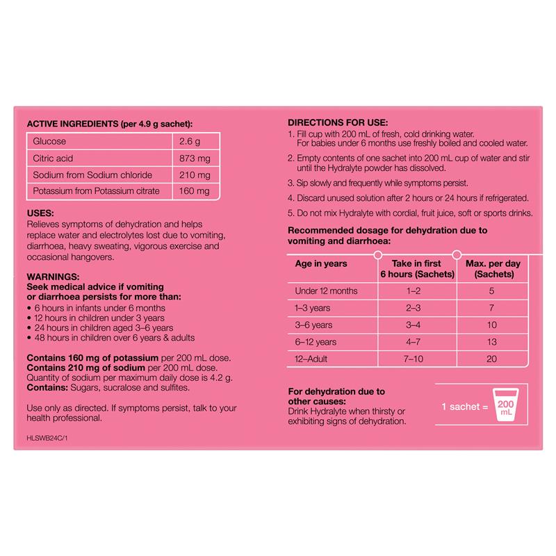 Hydralyte Electrolyte Watermelon Sachets Value Pack 4.9g x 24