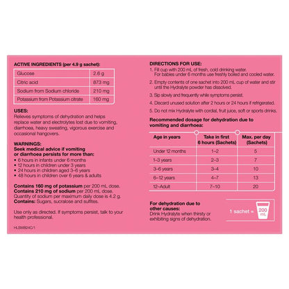 Hydralyte Electrolyte Watermelon Sachets Value Pack 4.9g x 24