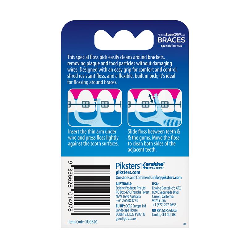Piksters SupaGRIP Braces Floss Picks 20 Pack