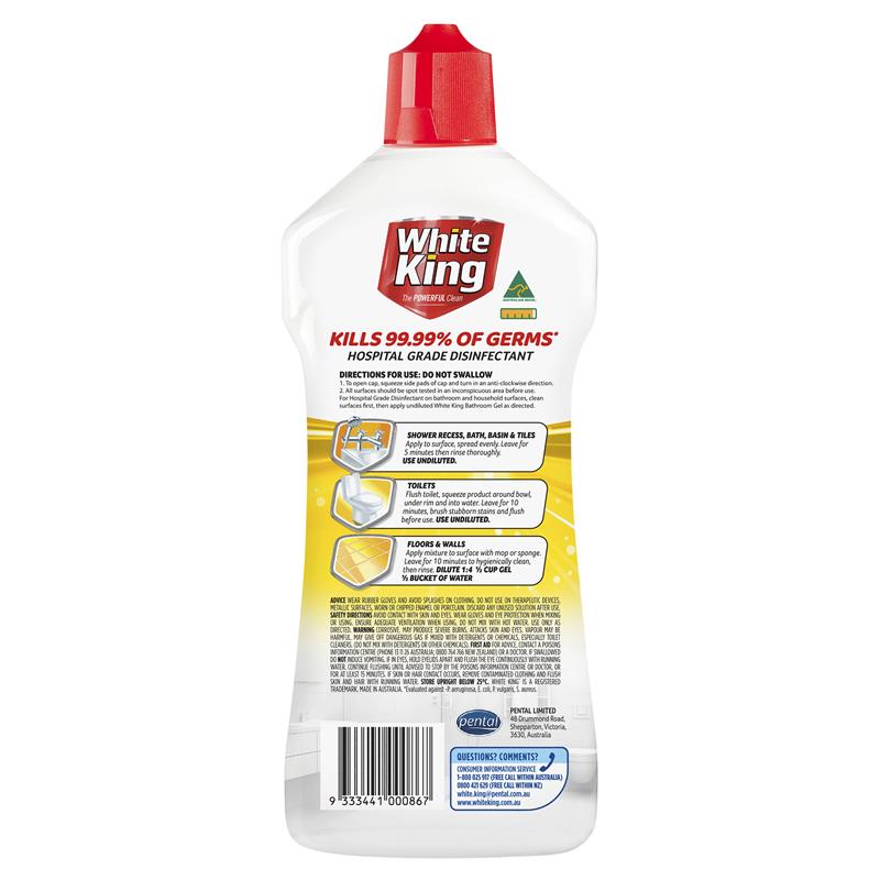 White King Bathroom Power Gel Lemon 750ml