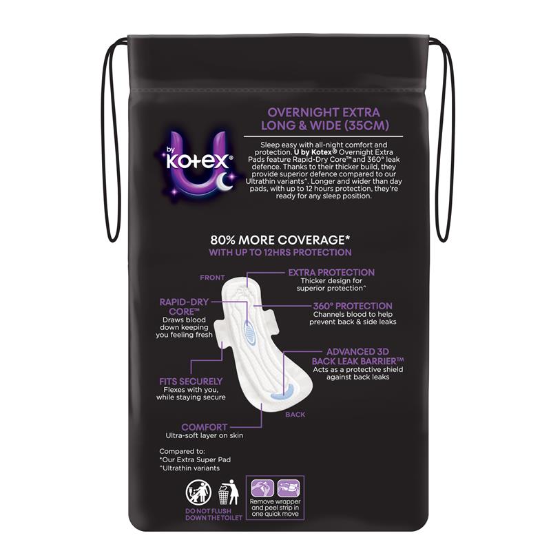 U by Kotex Overnight Extra Pads Long with Wings 8 Pack