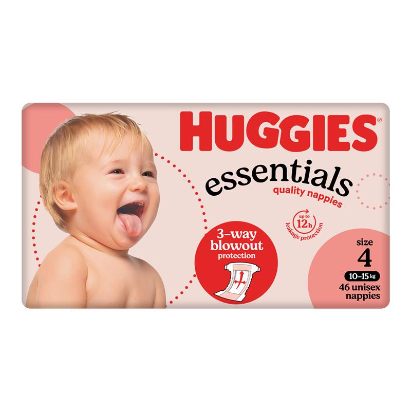 Huggies Essentials Nappies Size 4 (10- 15kg) 46 Pack