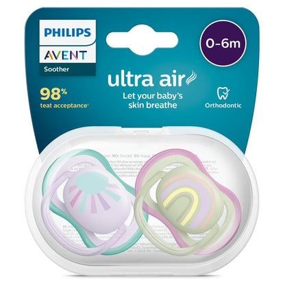Avent Ultra Air Soother 0-6 Months Deco Mixed 2 Pack