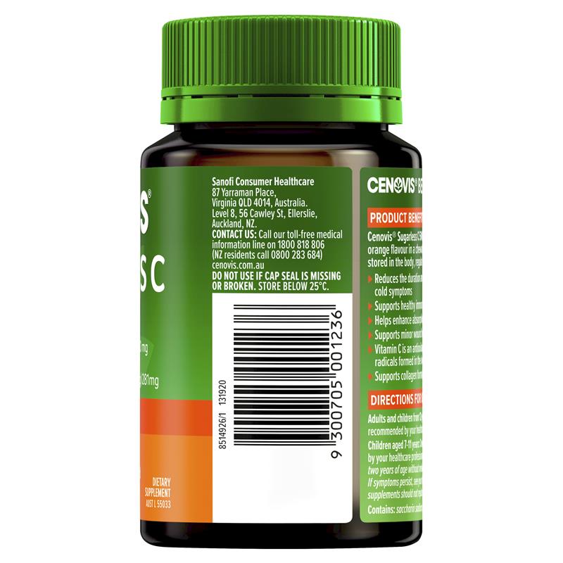 Cenovis Sugarless C 500mg 100 Orange Flavour Chewable Tablets