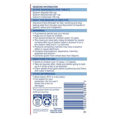 Gaviscon Extra Strength Peppermint Flavour 24 Tablets