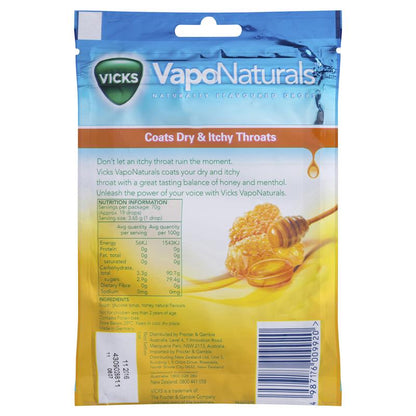 Vicks VapoNaturals Honey Throat Lozenges 19 Drops in Resealable Bag