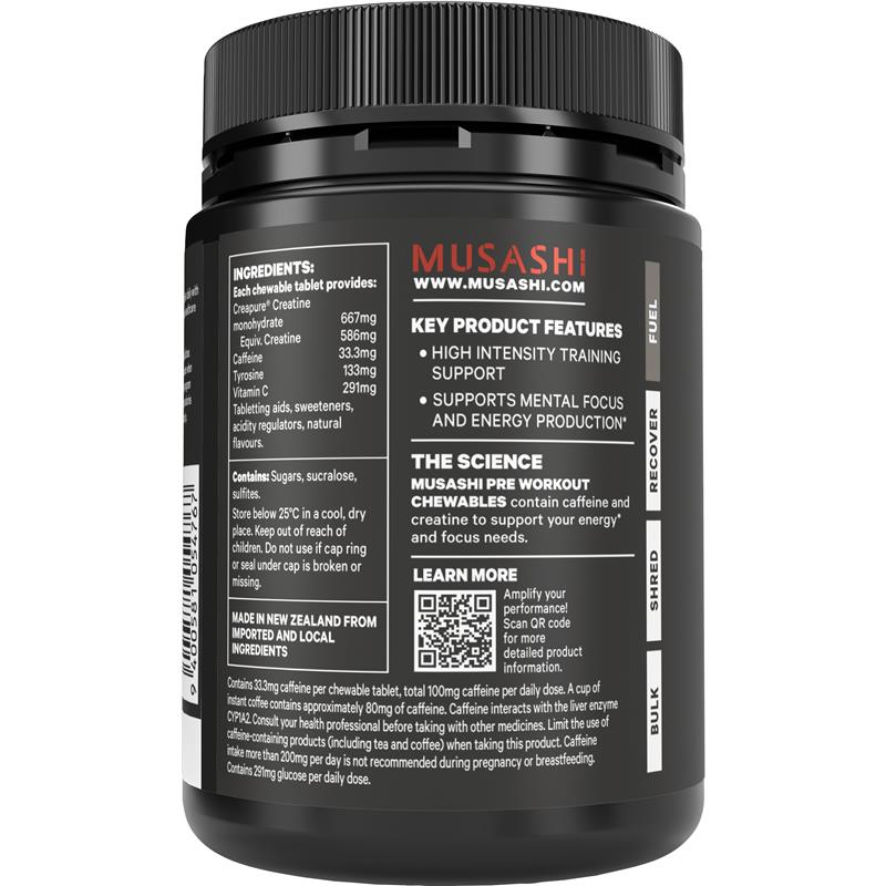 Musashi Pre Workout Chewables Fruit Crush Flavour 60 Tablets