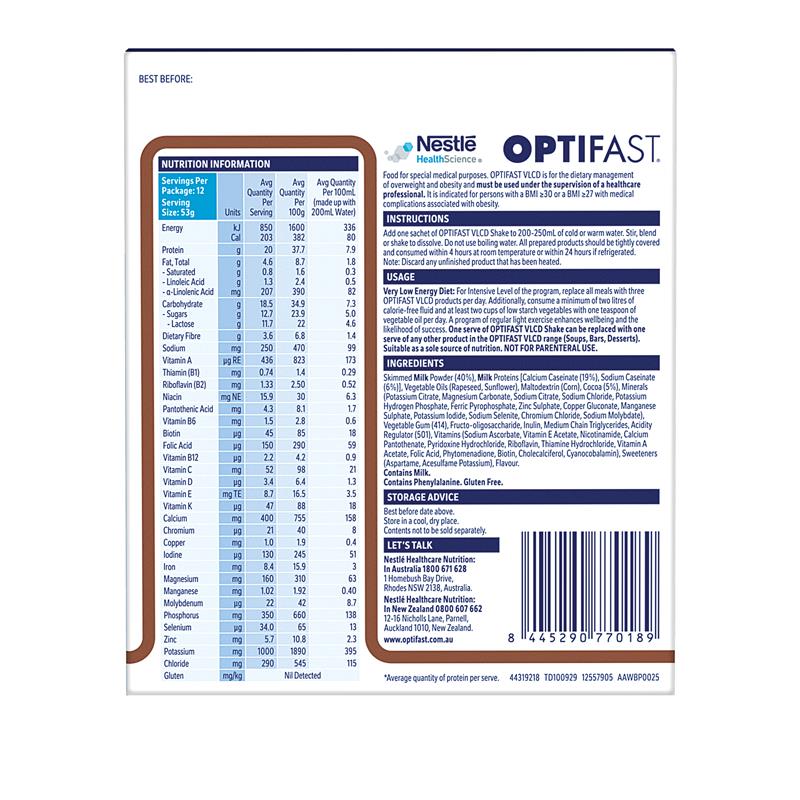 Optifast VLCD Shake Chocolate 12 x 53g