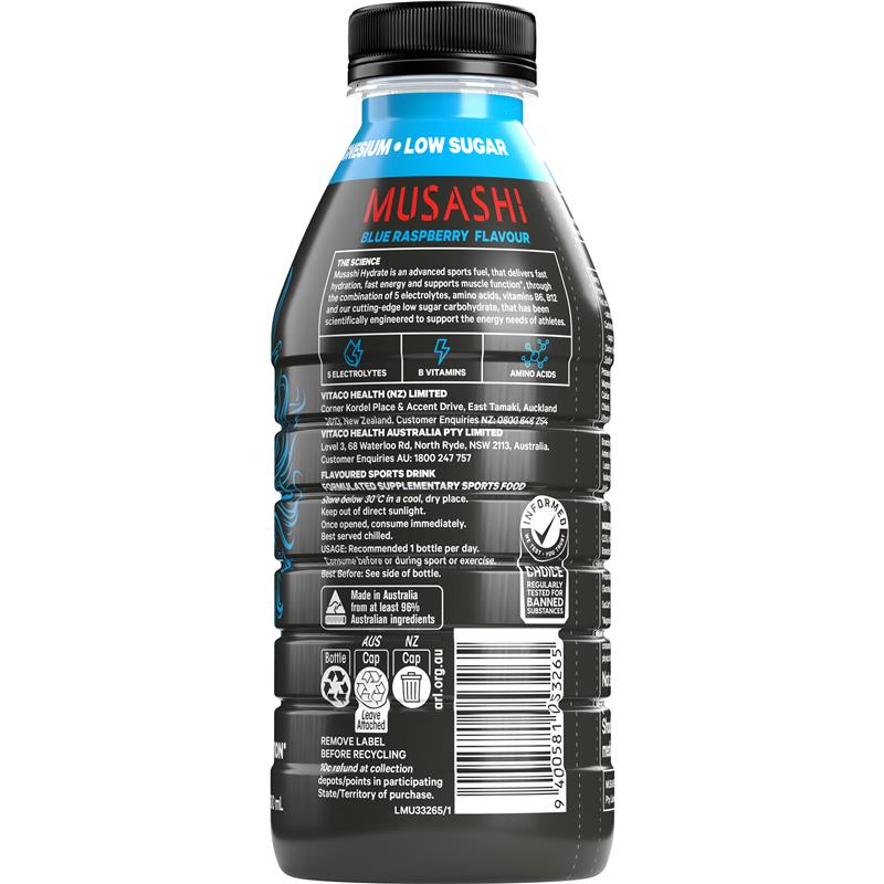 Musashi Hydrate Blue Raspberry 600ml