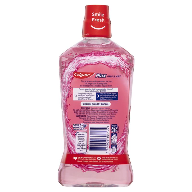 Colgate Plax Alcohol Free Antibacterial Mouthwash Gentle Mint 1L
