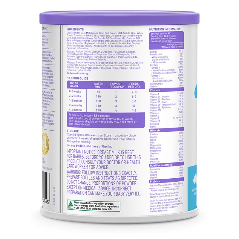 Bubs Goat Stage 1 Infant Formula 800g