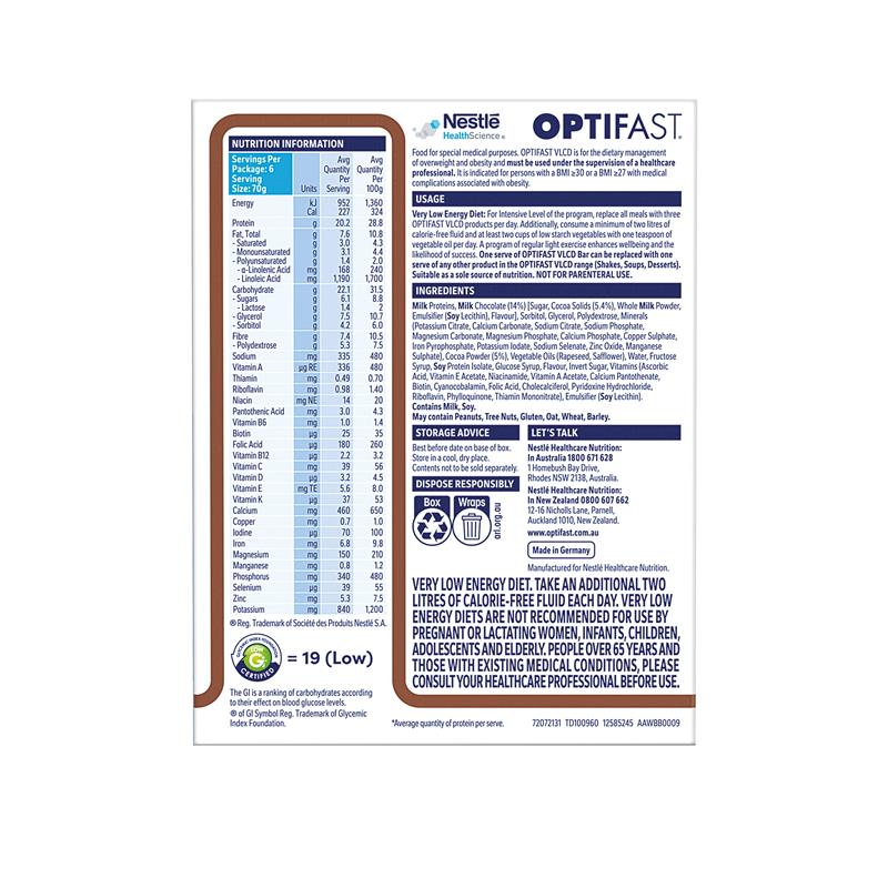 Optifast VLCD Bars Chocolate 6 X 70g