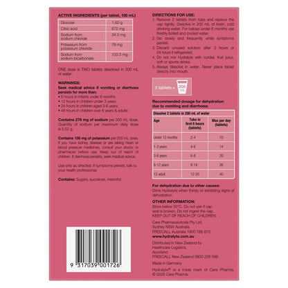 Hydralyte Electrolyte Effervescent Strawberry Kiwi 60 Tablets Exclusive Size