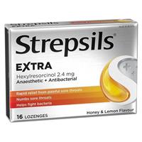 Strepsils Extra Honey Lemon Lozenges 16pk Fast Numbing Sore Throat Pain Relief with Anaesthetic