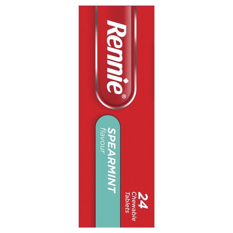 Rennie Indigestion and Heartburn Relief Spearmint 24 Chewable Tablets