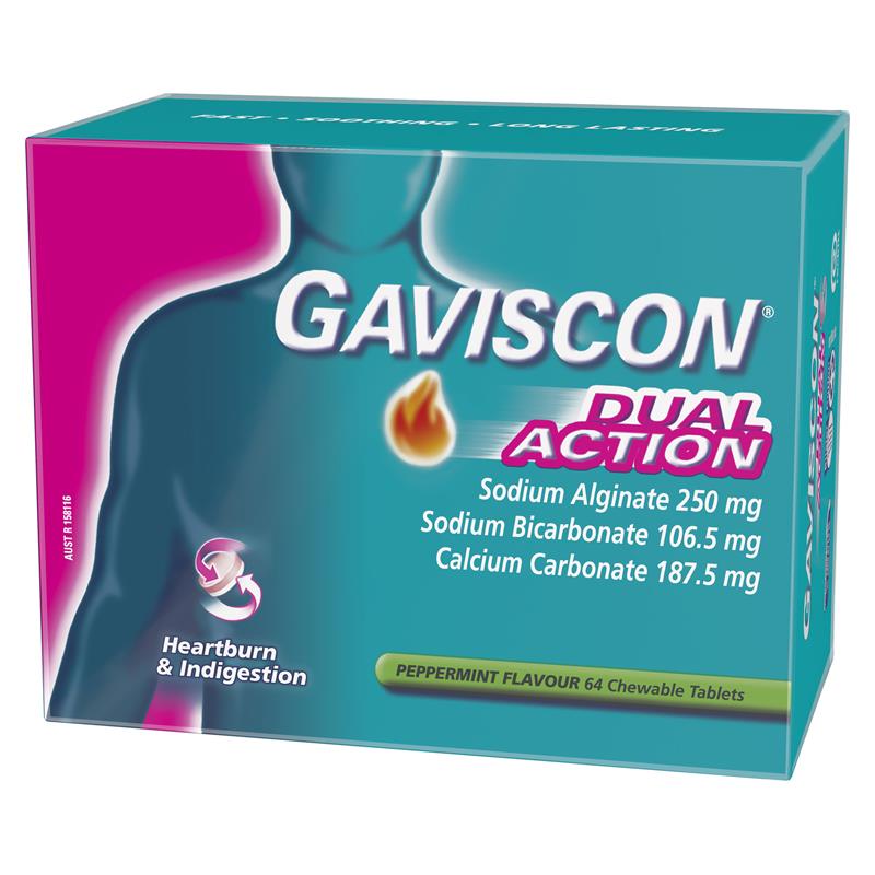 Gaviscon Dual Action Peppermint 64 Chewable Tablets