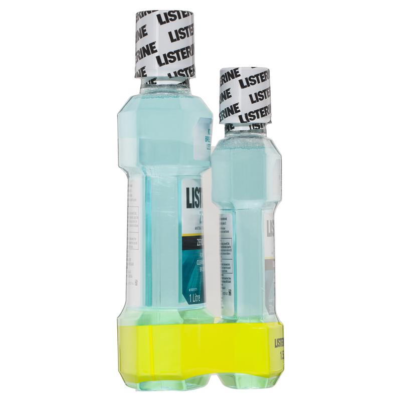 Listerine Zero Alcohol Antibacterial Mouthwash Less Intense Taste Value Pack 1.5L