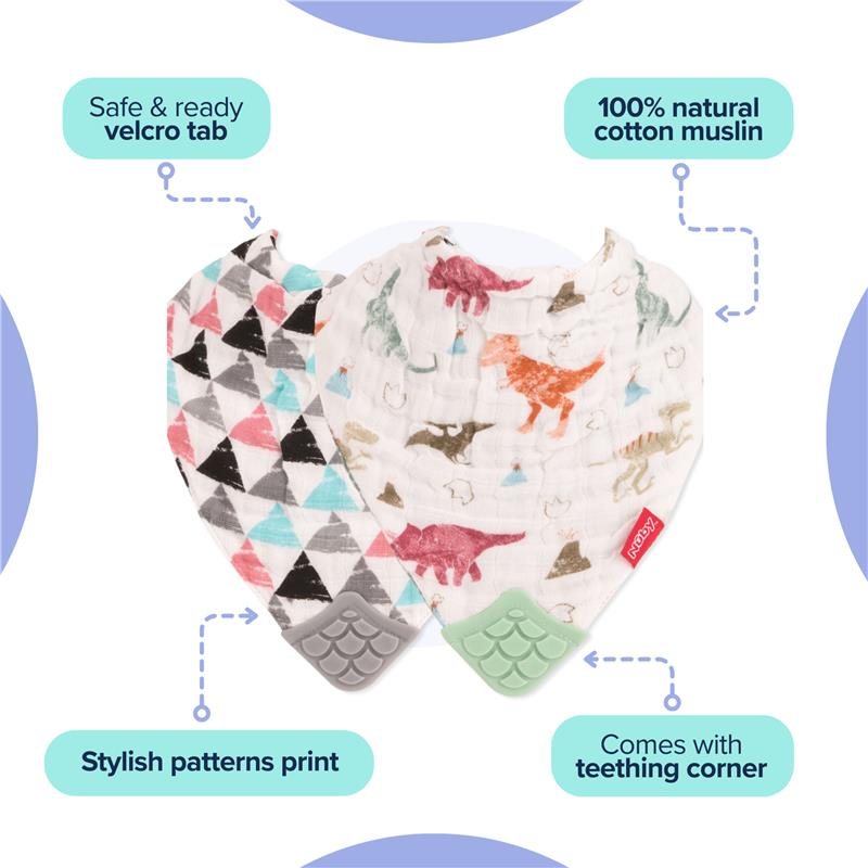 Nuby Muslin Bandana Bib with Teething Corner Girl 2 Pack