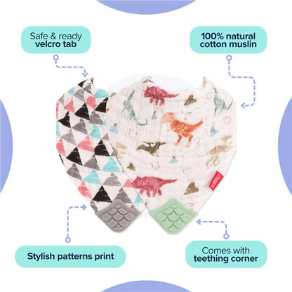 Nuby Muslin Bandana Bib with Teething Corner Girl 2 Pack