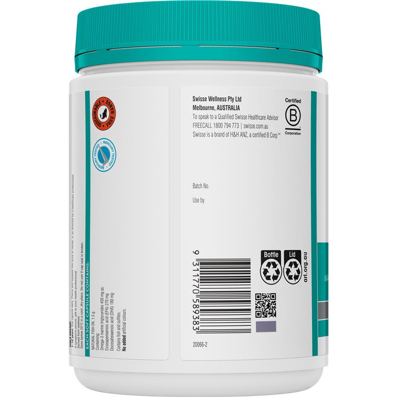 Swisse Ultiboost Odourless High Strength Wild Fish Oil 1500mg 200 Capsules