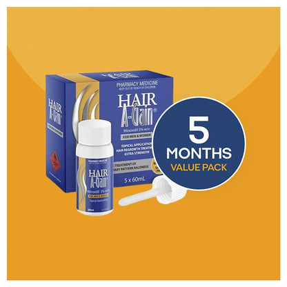 Hair A-Gain Hair Regrowth Treatment Extra Strength for Men & Women – 5 Month Value Pack – 5 x 60ml - GimmeNow
