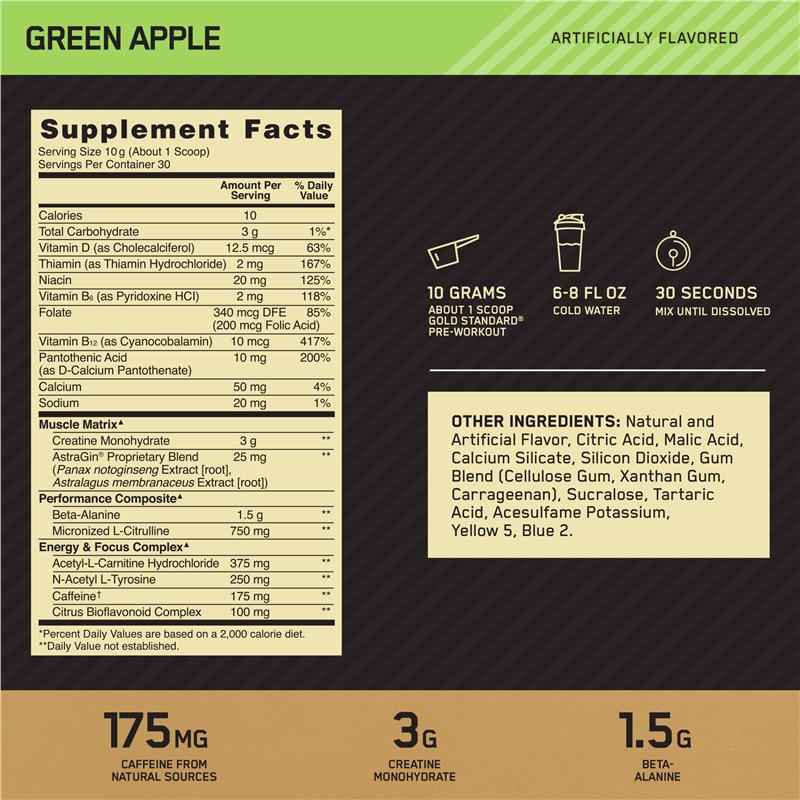 Pre-Workout Powder - Green Apple Flavour, 300g