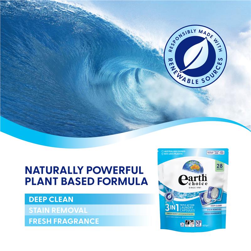 Earth Choice Laundry Capsules Eucalyptus 28 Pack