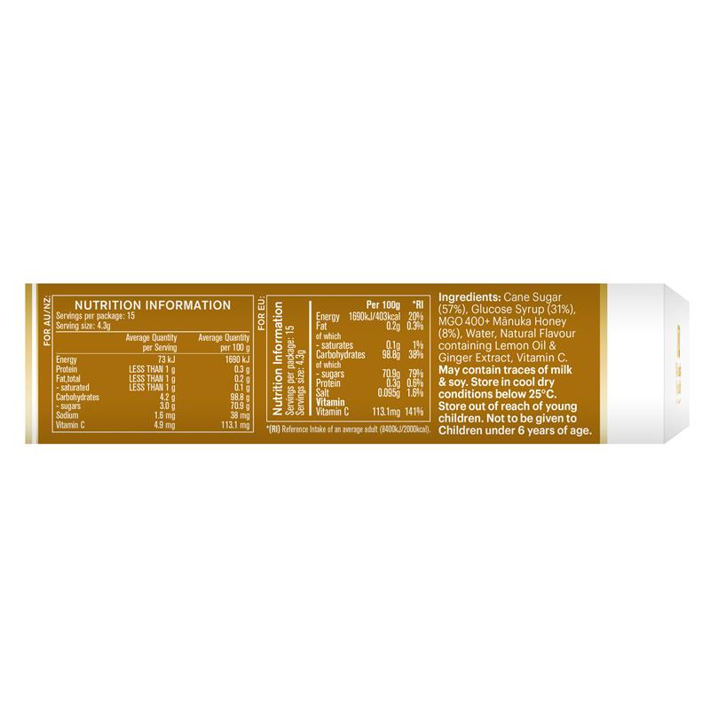 Manuka Health Manuka Honey Drops Lemon & Ginger 15 Pack 65g