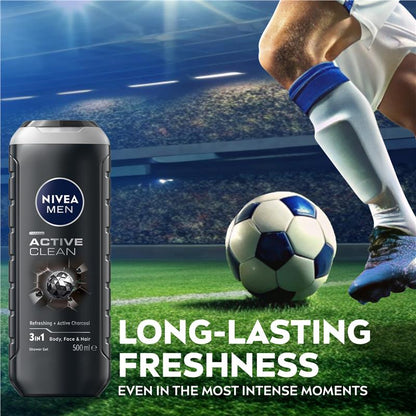 NIVEA MEN Active Clean 3-IN-1 Shower Gel Body Wash 500ml
