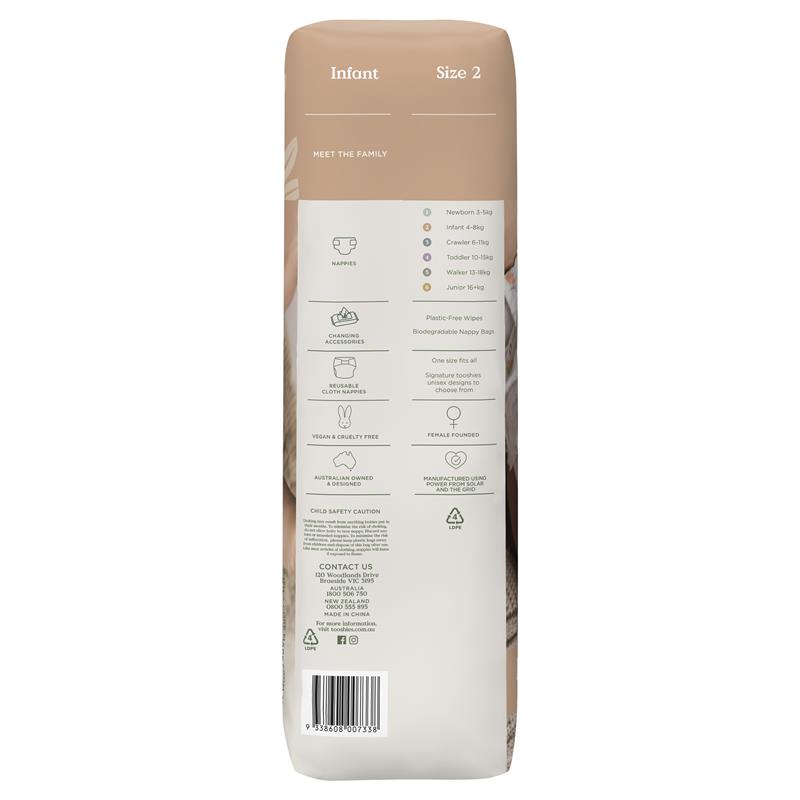 Tooshies Eco Nappies with Organic Bamboo Size 2 Infant 4-8kg, 48 Pack