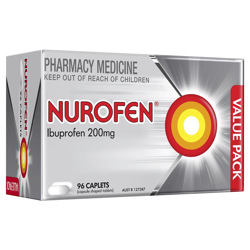 Nurofen Pain and Inflammation Relief Caplets 200mg Ibuprofen 96 Pack