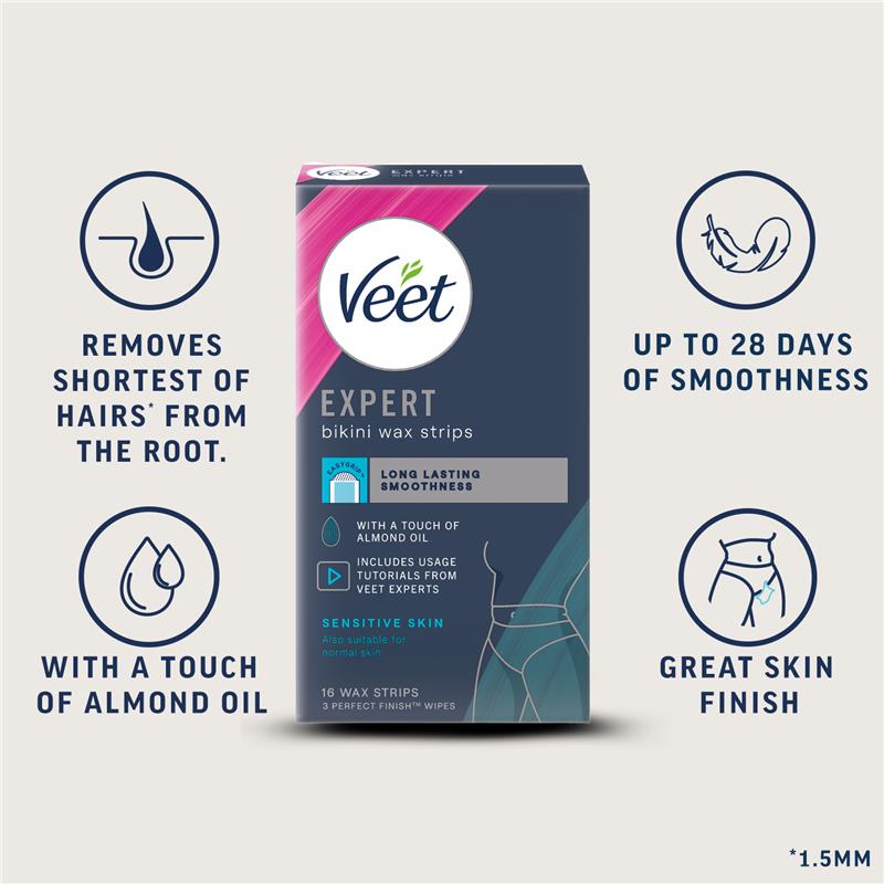Veet Expert Cold Wax Strips Bikini 16 Pack