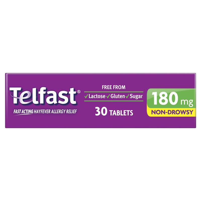 Telfast Hayfever Allergy Relief 180mg Antihistamine Tablets Non-Drowsy - 30 Pack