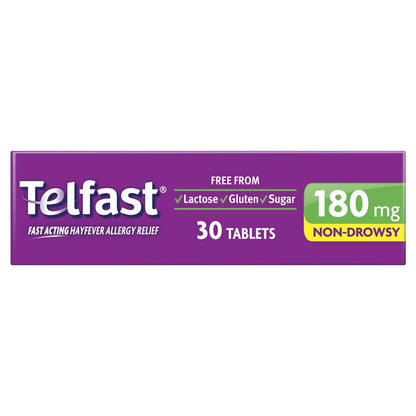 Telfast Hayfever Allergy Relief 180mg Antihistamine Tablets Non-Drowsy - 30 Pack