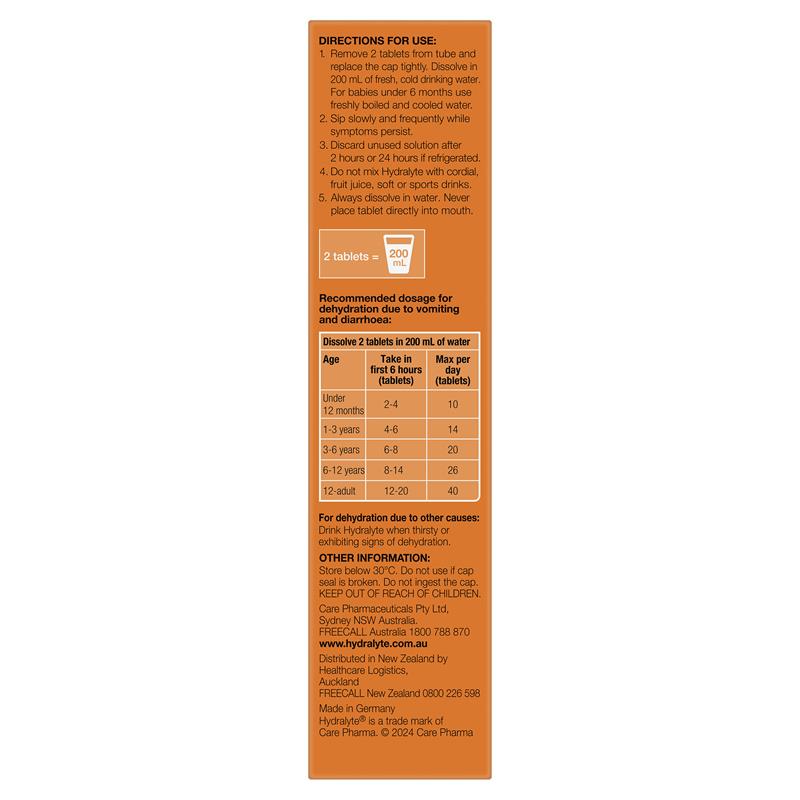Hydralyte Electrolyte Effervescent Orange 20 Tablets