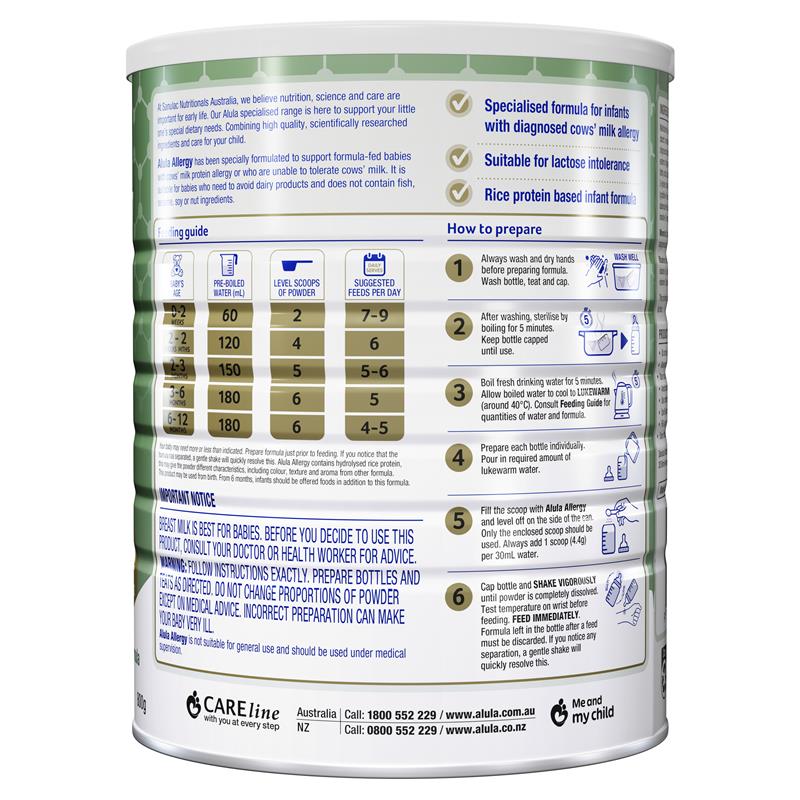 Alula Gold Allergy Rice Infant Formula 0-12 Months 800g