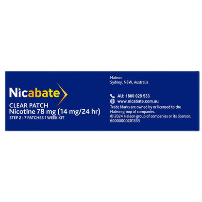 Nicabate Clear Patch Quit Smoking Step 2 14mg 7 Patches